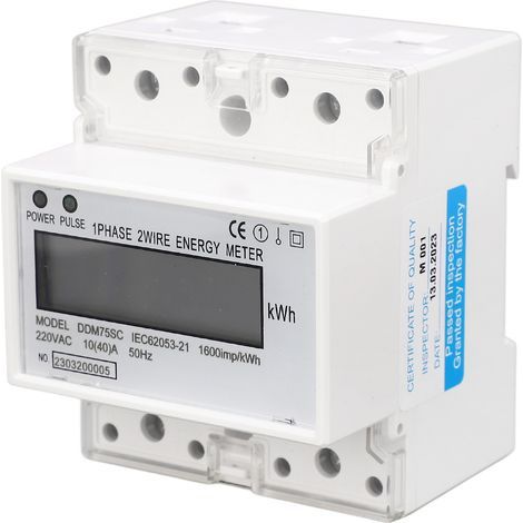 Compteur d'Énergie Monophasé 2 Fils 4P, Affichage Numérique LCD, Montage Rail DIN 35mm, AC220V (1/5)