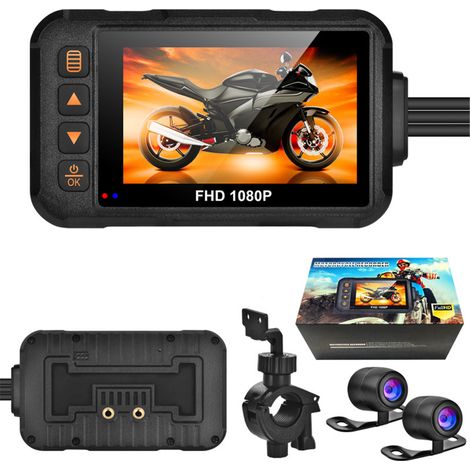 Caméra embarquée moto 3 pouces, double enregistrement 720p/480p, étanche, avant et arrière (1/5)