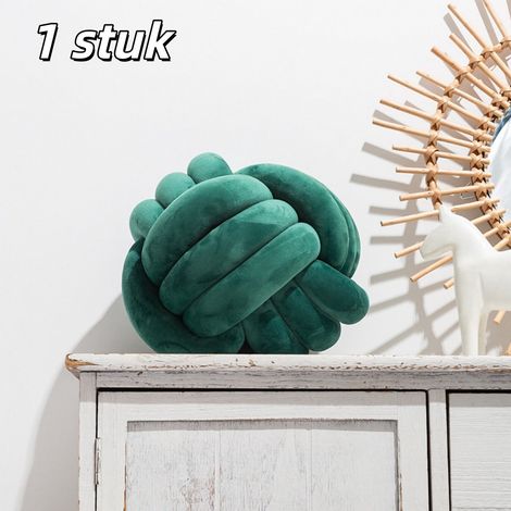 Lot de 1 coussin décoratif coussin décoratif noué en forme de boule coussin décoratif rond doux coussin tissé décoratif adapté pour canapé chambre salon diamètre 22 cm vert foncé (1/5)