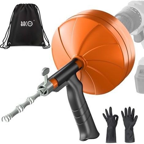 Furet Déboucheur Canalisation avec Tige Flexible de 15m-Furet Plomberie Parfait pour Déboucher tous les Types Canalisations, Retirer Bouchons, Cheveux, et Autres Saletés, Orange Orange, 15m - (1/5)