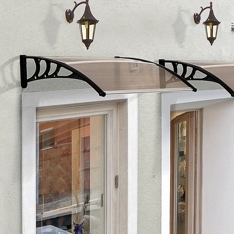 Pensilina per porta in policarbonato 120 x 75 cm, marrone, con struttura in alluminio DESVIAE (1/5)