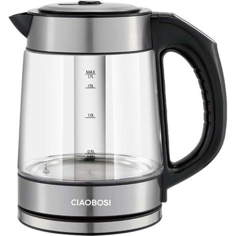 Bouilloire électrique - AVIZAR - 1,7 L - Verre borosilicaté - 2000 W - Réglage température
