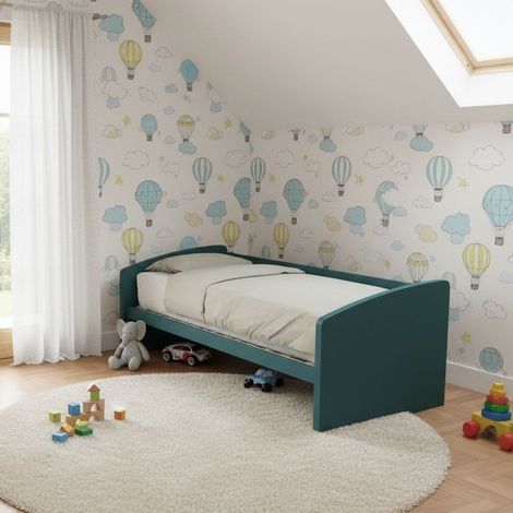 Divano letto singolo italiano con rete a doghe in faggio - 80x190 cm - Verde Petrolio
