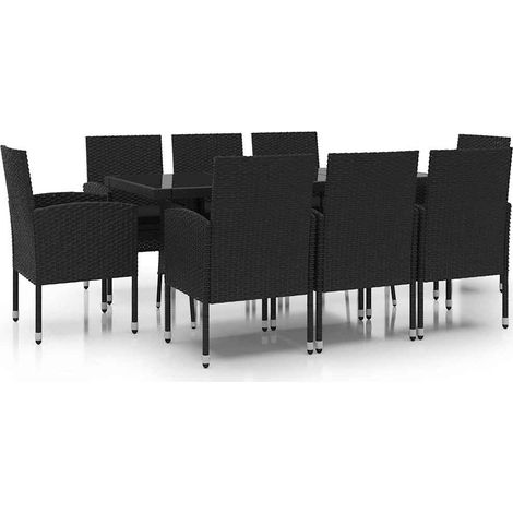 Maison Exclusive - 9-tlg. Garten-Essgruppe Poly Rattan Schwarz (1/5)