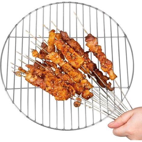 Grill de cuisson Gril churrasco rond en acier inoxydable, idéal pour le jardin, le camping et les pique-niques