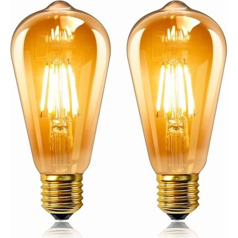 Lot de 2 Vintage Edison Ampoule E27 LED 6W, Verre Ambré, Blanc Chaud 2200K, Équivalent 60W Incandescence, 600LM, AC 220V, Non Dimmable, ST64 Filament Rétro, Décorative pour Maison, Bars, Café