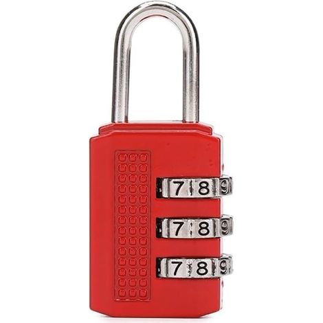 Portable 3-Digit Combination Lock, Zinc Alloy (Red) (1/5)