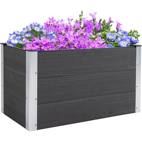 Pour fleurs et plantes : Bac potager surélevé pour balcon et terrasse, jardinière sans fond aluminium 100x50x55,5 cm gris (1/5)