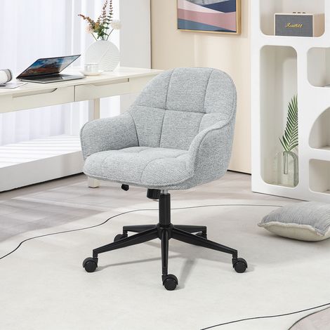 Fauteuil chaise de bureau dossier assise capitonnée hauteur réglable pivotant 360° piètement noir revêtement tissu gris (1/5)