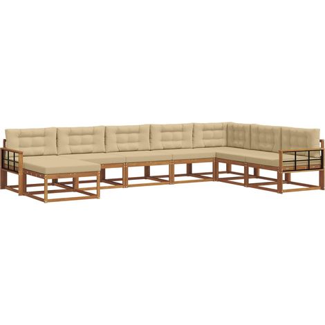 Conjunto de sofás de exterior con cojín 8 pcs Natural y Beige vidaXL