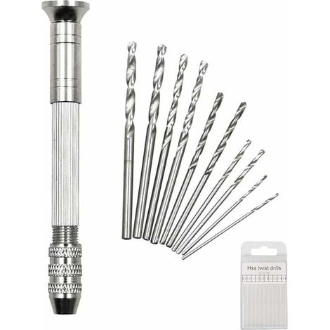 Bardusch-11pcs Mini Drill Styling Set 9cm Perceuse à Main avec 0.8 3mm Twist Drill Mini Perceuse à Main pour Bijoux Résine Bois Bougies et Moulage Artisanat Sculpture DIY Forage (1/5)