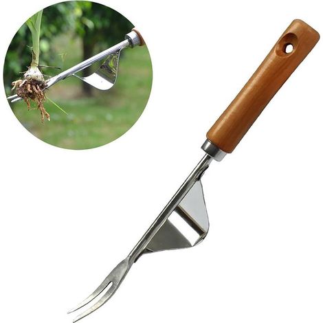 Manueller Unkrautstecher, Unkrautstecher aus Edelstahl mit Holzgriff, Gartenwerkzeug zum Jäten im Garten, 31 cm lang, 1 Stück (1/5)