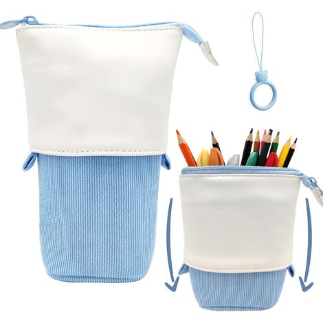 Boîte À Crayons Pop Up - Boîte À Stylos Télescopique - Support Debout Pour Crayons Et Stylos - Sac De Rangement Portable En Velours Côtelé Et PU - 1 Pièce (1/5)