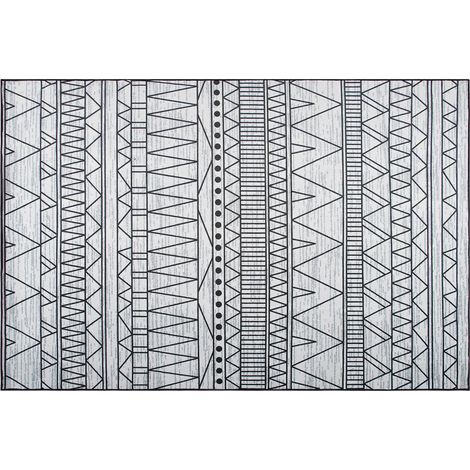 Alfombra negra y gris de poliéster 140 x 200 cm pelo corto patrón geométrico Keban