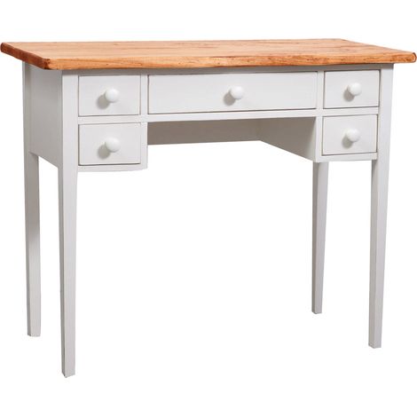 Table basse de bureau en massif tilleul avec finition blanche patinée