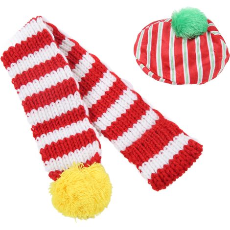 Ensemble bonnet et écharpe pour chien, idéal pour Noël. Adorable ensemble bonnet tricoté pour chat et chien de petite, moyenne et grande taille (blanc, rouge, taille S). (1/5)