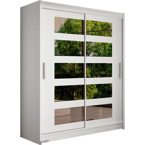 Armario Closico Camera V, Blanco, 200x150x58cm, Puertas de armario: Correderas, Número de estantes: 5