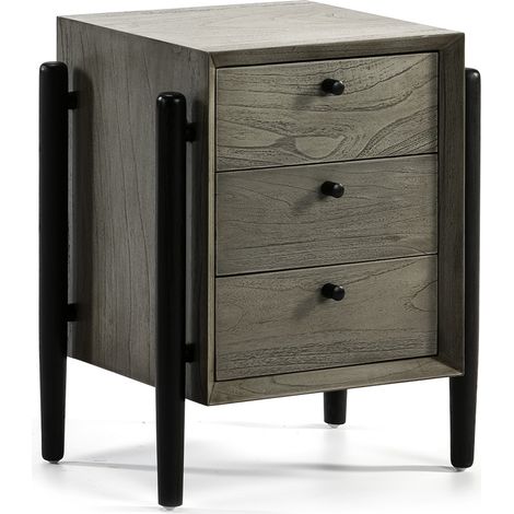 50x40x61 Wood Mindi Grey / Schwarzer Nachttisch / schwarze Holzmöbel / Nachttische alle Stile, um zu Hause eine Note zu verleihen (1/4)