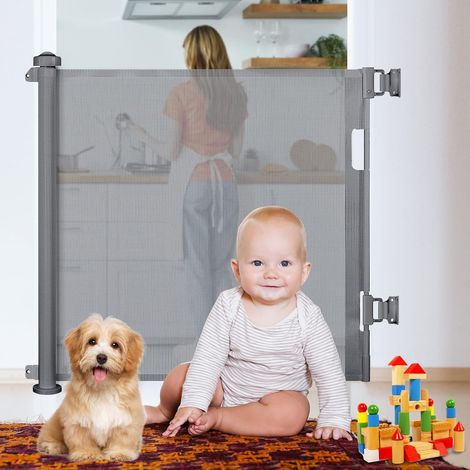 Barrera de Seguridad Retráctil para Bebés, Barrera de Seguridad para Niños Retráctil de 0-150 cm, Barrera de Seguridad para Niños Adecuada para Escaleras, Pasillos, Interiores y Exteriores (Blanco) (1/5)
