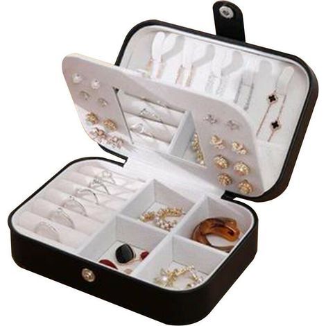 Boîte à bijoux de voyage, boîte à bijoux portable avec miroir, boîte à bijoux pour colliers, bracelets, bagues, boucles d'oreilles, blanc (1/4)