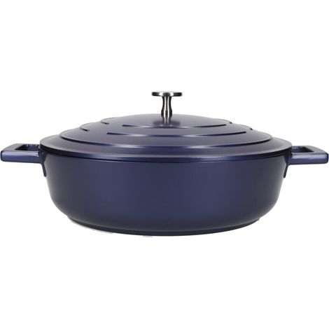MasterClass Cacerola poco profunda con tapa 4 Litros/28 cm, Aluminio fundido ligero, Apta para horno y placa de inducción, Azul