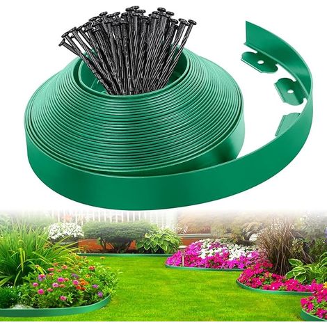 Bordure de Pelouse Flexible, 5M x 5CM Plastique Bordure de Jardin Clôture de Bordure de Pelouse sans Creuser avec 15 Piquets de Fixation pour Fleurs Parterre, Cour Allée, Aménagement Paysager (1/5)