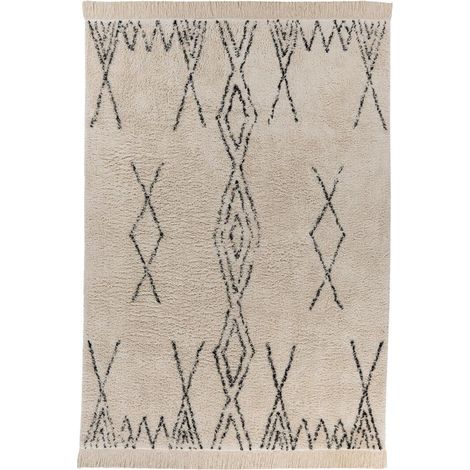 Tappeto Alena in cotone a pelo corto beige e nero (1/3)