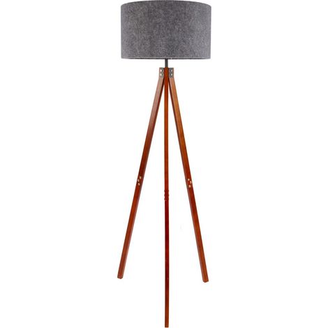 Lampadaire lampadaire lampe d'appoint bois 3 pieds textile gris E27 salon