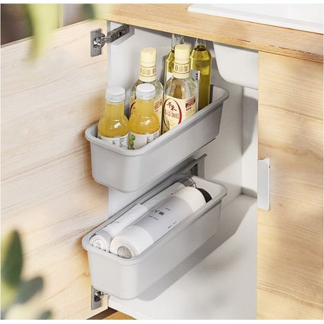 [JAMAIS UTILISÉ]Lot de 2 paniers coulissants pour armoire   Organisateur de rangement pour cuisine et salle de bains   Dimensions 376x152x112mm   Accès facile aux épices
