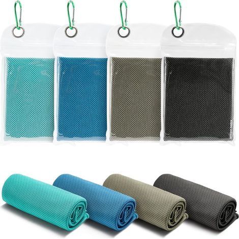 Amazon Basics Kühlende Nacken- und Gesichtstücher, ideal für Sport, 102 cm x 31 cm, 4er-Pack, Schwarz/Grau/Türkis/Marineblau (1/5)