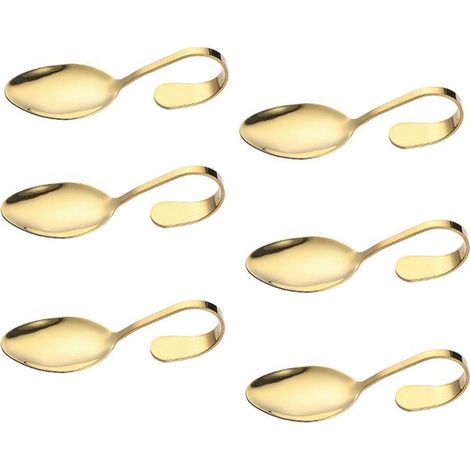 6 cucharas de acero inoxidable, Mango curvo, Cuchara creativa para mariscos, Cuchara para sushi, Cuchara para servir, 13,5 x 4,5 cm (1/5)