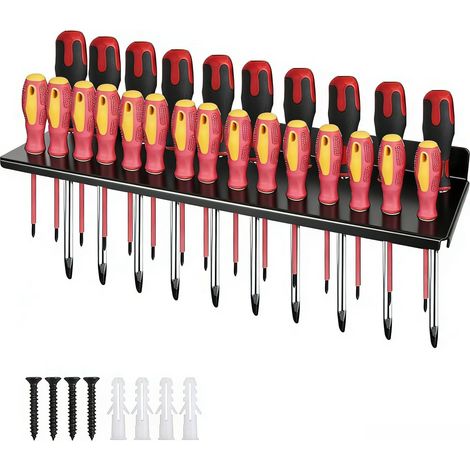 Porte Outils Mural - Support Tournevis en Métal avec 25 Emplacements - Rangement Pratique et Espace Optimisé pour Garage, Atelier et Travaux (1/5)