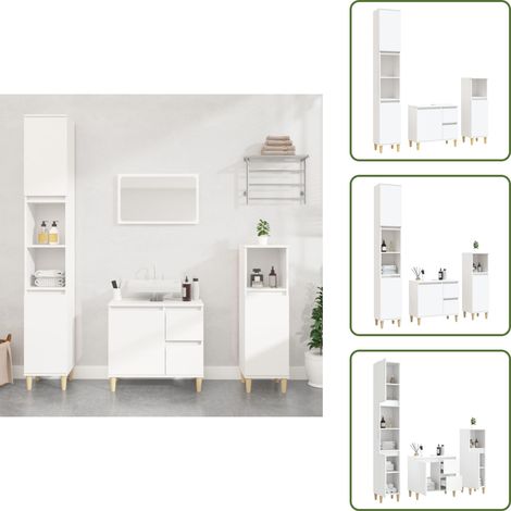 3-tlg. Badmöbel-Set Weiß Holzwerkstoff - Badmöbel-Set - Waschtischunterschrank - Badezimmermöbel - Holzschränke - Weißer Schrank (1/5)