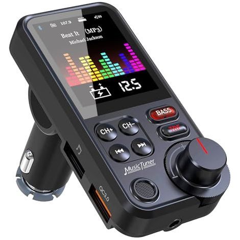 Applicable Transmetteur Bluetooth Voiture, Allume Cigare Bluetooth, Adaptateur Musique for Car Radio, Support Stereo MP3 MP4, QC3.0 USB Chargeur, Toucher Ecran, SD Fente, Aux Jack, Mic, Telephone Kit (1/5)