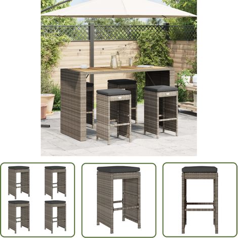 vidaXL Tabourets de bar de jardin et coussins lot de 4 résine tressée (1/5)