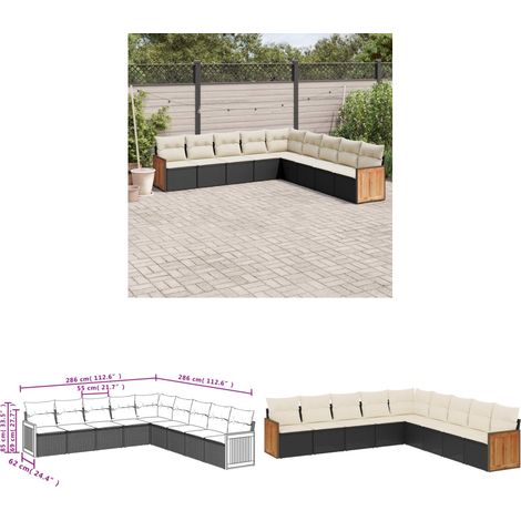 9-tlg. Garten-Sofagarnitur mit Kissen Schwarz Poly Rattan - Gartensofas - Outdoor Möbel - Gartenmöbel Set - Lounge Set - Rattan Gartenmöbel - Home & Living