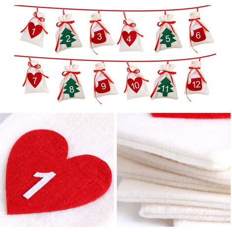 Calendrier De Lavent En Tissu - 24 Sachets À Suspension En Molleton - Décoration De Noël DIY - Pour Bonbons Et Petits Cadeaux - Lot De 24 Pièces (1/5)