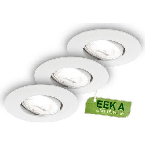 Briloner Kulana A 3er Set LED Einbaustrahler 230V, mit EEKA Lichtquelle, Schwenkbar, Flach, Weiß, 9 x 2,4 cm