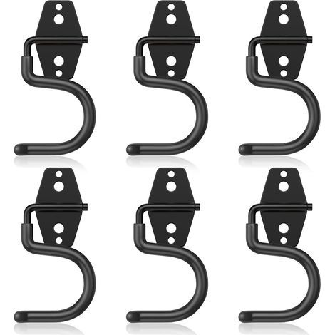 Crochets muraux robustes pour entrepôt, rangement, crochets métalliques pour garage, crochets en fer percés résistants aux charges, crochets muraux pour vélos, lot de 6 - noir (1/5)