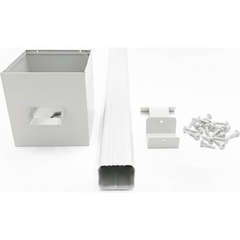 Kit complet boîte à eau + descente rectangulaire aluminium 60×80 mm – longueur 3 m – fixation incluse – maison plain-pied - couleur blanc