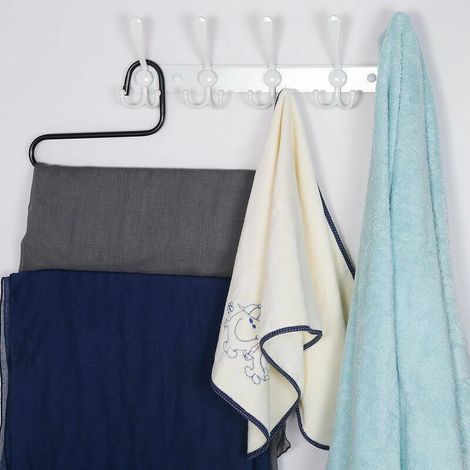 Porte-Manteau Mural - 5 Crochets Triples - Acier Inoxydable - Blanc - Pour Entrée Salle De Bain Chambre - 2 Pièces (1/4)