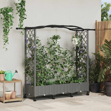 Teenpull – Hochbeet mit Rankgitter und Dach Hellgrau 169 x 40 x 129 cm PP (1/5)