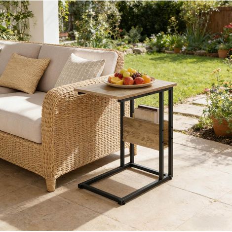 Tavolino laterale 55x36x59.5 cm grigio effetto legno in metallo e legno con ripiano laterale (1/4)