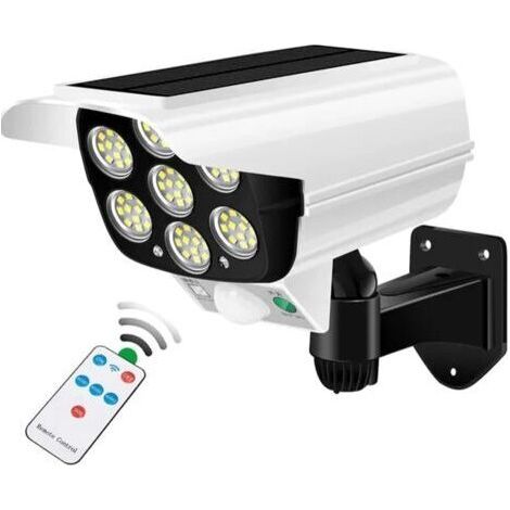 Lampe solaire d'extérieur avec détecteur de mouvement, projecteur 77 LED 2000 lumens avec télécommande, étanche IP66, style caméra (1/5)