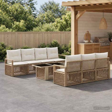 Set Divano da Giardino 8 pz Beige e Bianco Crema vidaXL (1/5)
