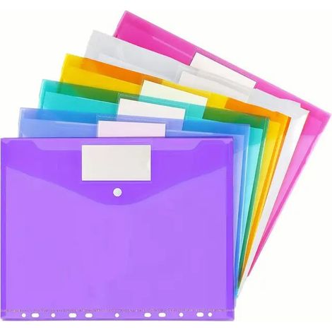 Pochette Document A4,Pochette Classeur 6 Couleurs PVC Transparentes,Pochettes Fermeture vec Rabat Fermeture à Pression et Etiquette,pour Bureau,Voyage, Fournitures(12PCS) (1/5)