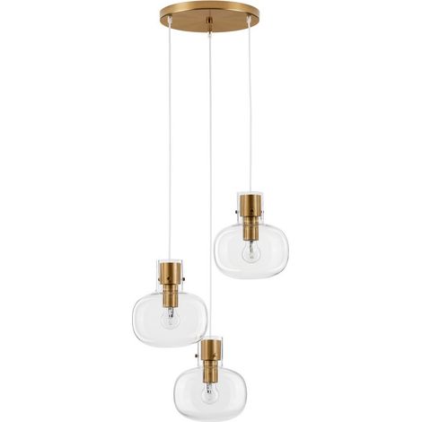 Merano Josef Plafonnier suspendu 3 lumières verre transparent cordon blanc laiton doré métal LED E27