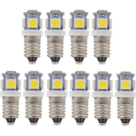 Filiyano-Lot de 10 ampoules LED E10 6V blanc froid 5 SMD 0,5W 50lm blanc chaud (1/5)