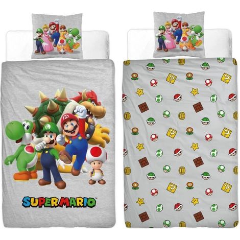 Reversible Bettwäsche - MARIO BROS - Super Mario - Mikrofaser - 1 Bettbezug 140 x 200 cm + 1 Kissenbezug 63 x 63 cm (1/5)