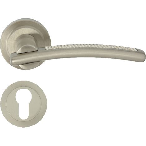 DOMINO Poignée de porte LAVINIA R CRISTAL M9 PZ Poignée avec plaque PZ pour cylindre profilé Nickel (1/5)